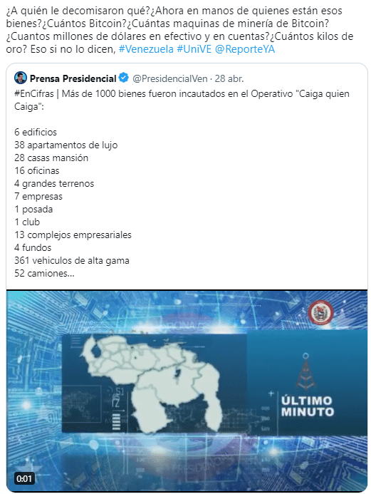 Twitt sobre minería de bitcoin en Venezuela.