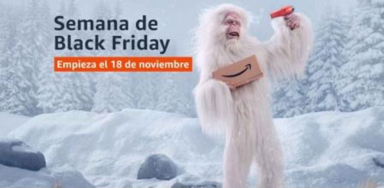 Creatividad de la marca Amazon para promocionar sus ofertas de Black Friday en las que aparece el personaje Yeti