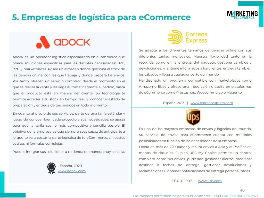 página de un ppt que describe tres empresas de logística