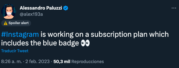 Alessandro Paluzzi anunció en su cuenta de Twitter que Instagram comenzó a trabajar en una suscripción paga.