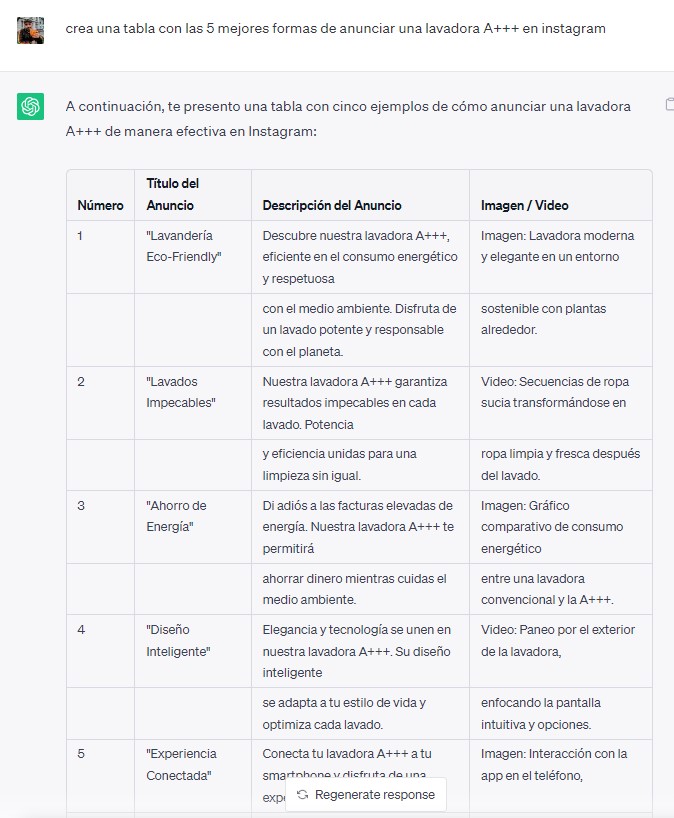 Ejemplo tabla trucos para usar chatgpt en marketing