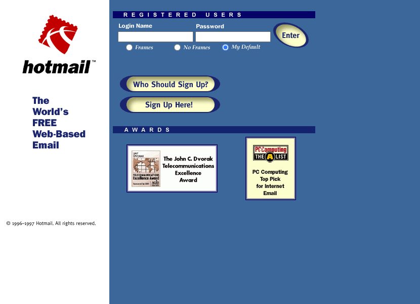 Inicio de sesión de Hotmail 1997