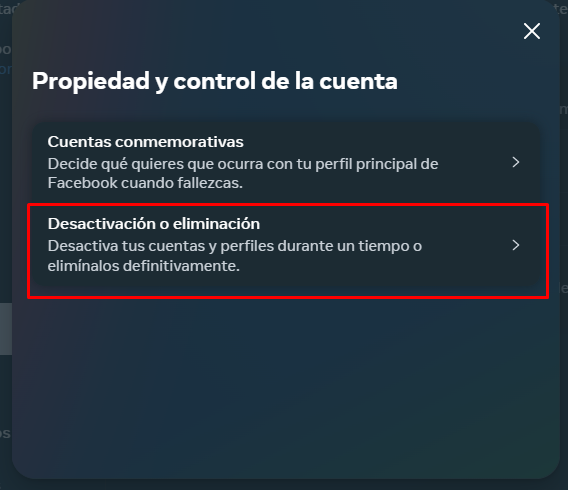 paso 6 para desactivar o eliminar facebook