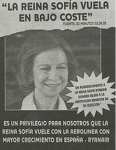 Campaña de Ryanair en la que aparece la Reina Sofía