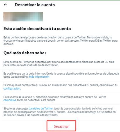 Paso final para desactivar Twitter