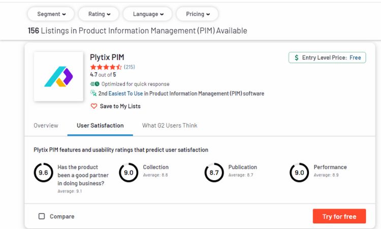 Ejemplo de review de un PIM en G2