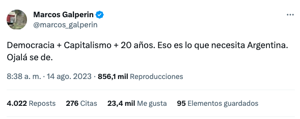 El tuit de Marcos Galperín.