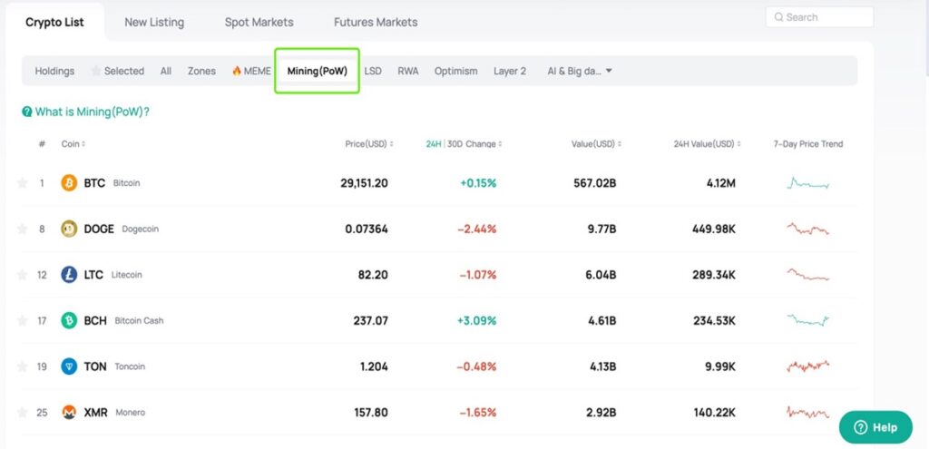 Lista de criptomonedas basadas en PoW.