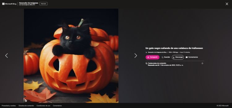 Captura de pantalla del panel de descarga de imágenes de Chat Bing