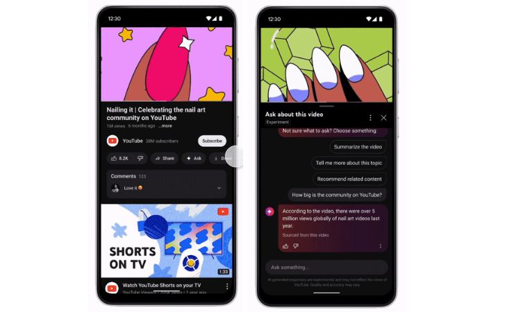 Imagen que muestra cómo funciona el nuevo chatbot de IA generativa de YouTube 