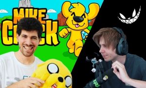 Imagen de Mikecrack y el Rubius con sus logos de fondo