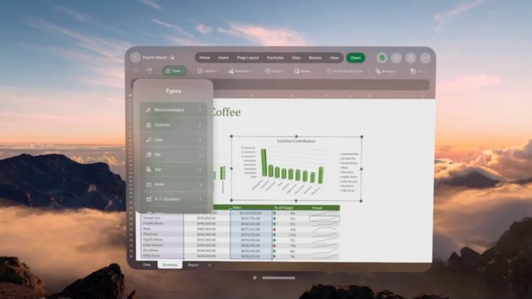 Visión de una de las funciones de Microsoft integradas en el Apple Vision Pro