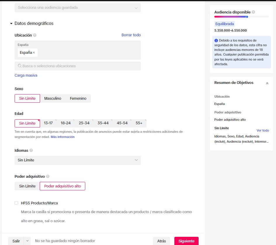 Grupos de anuncios en TikTok campaña avanzada