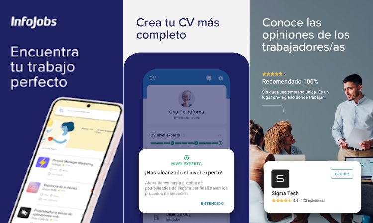 Ejemplos de funcionamiento de la app de Infojobs