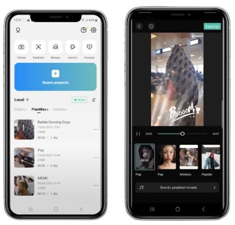 Capturas de pantalla que ilustran cómo funciona la herramienta Autocut de CapCut