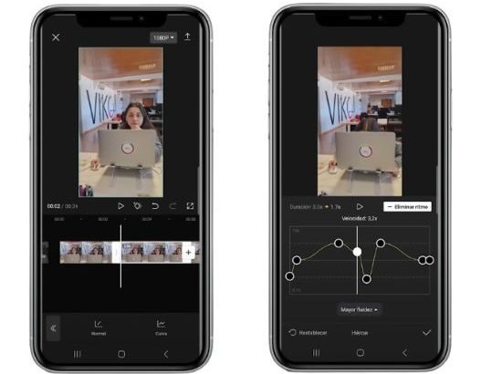Capturas de pantalla que muestran cómo cambiar la velocidad de un vídeo en CapCut