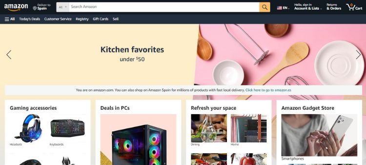 Captura de pantalla de Amazon.com, la tienda online más popular de EE.UU.