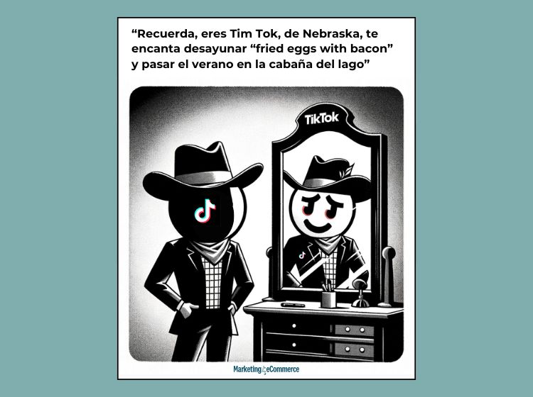 Viñeta creada con GPT4 donde se puede ver a un personaje que representa a TikTok vestido de vaquero